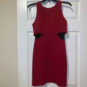 RED DRESS W MESH AND SPARKLE DETAILING